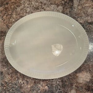 Narrow-ribbed rim and white porcelain finish platter, Pattern is Shelledge